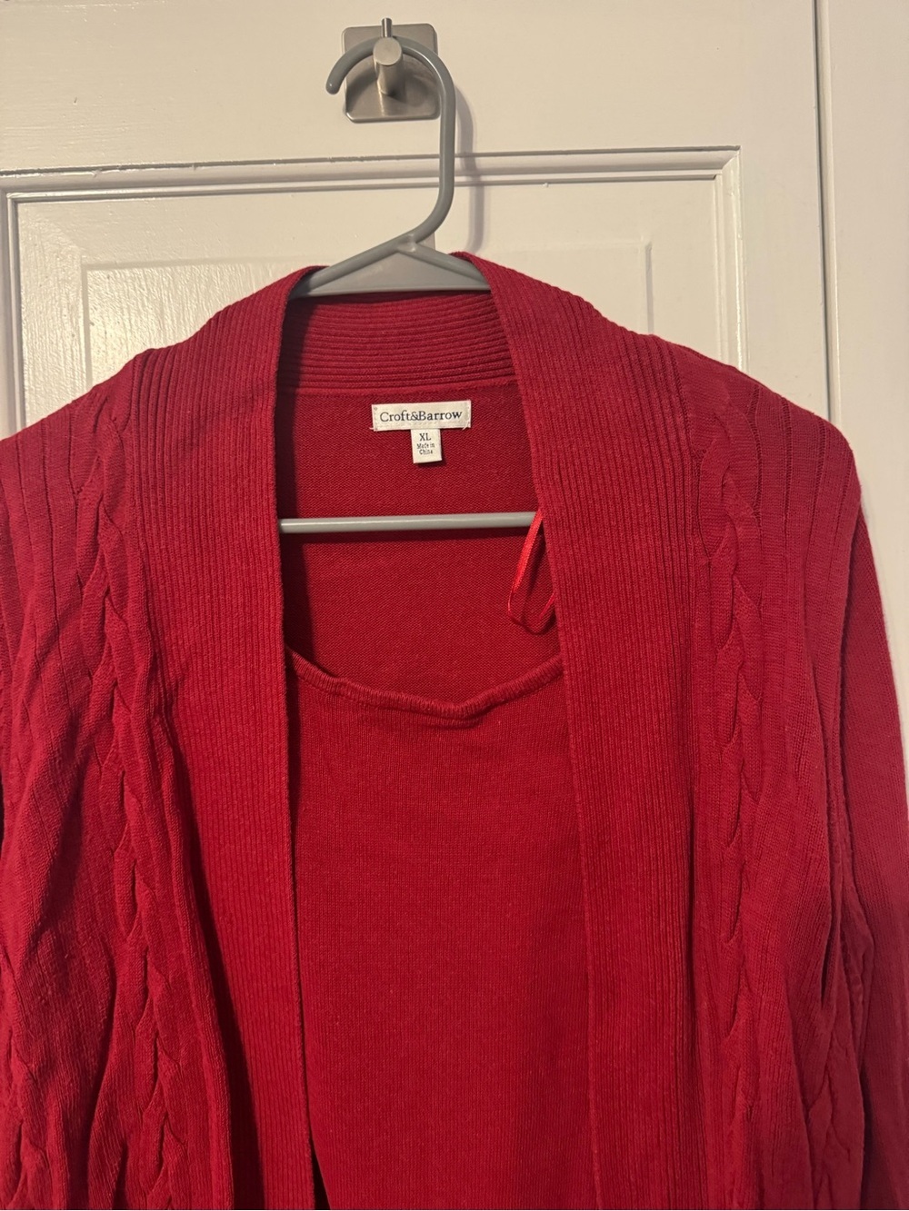 Croft & Barrow Red Layered Look Sweater XL Cable Knit Mock Cardigan Twinset